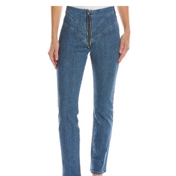 Good American Denim - Good American High Waist Corset Zip Front High Rise Jeans Size 4/27 Blue Denim